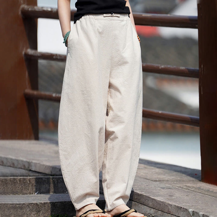 Buddha Stones夏 無地 中国風 カエルボタン ストレートレッグデザイン メンズ コットンリネン パンツ ポケット付き - image 5