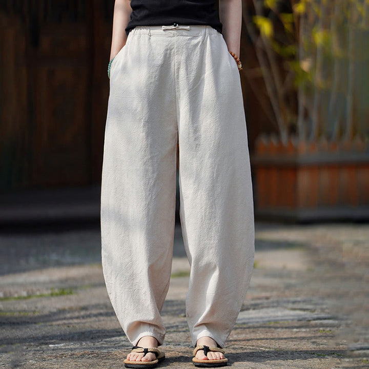 Buddha Stones夏 無地 中国風 カエルボタン ストレートレッグデザイン メンズ コットンリネン パンツ ポケット付き - image 1