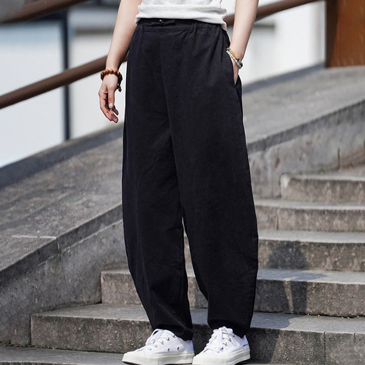 Buddha Stones夏 無地 中国風 カエルボタン ストレートレッグデザイン メンズ コットンリネン パンツ ポケット付き - image 20