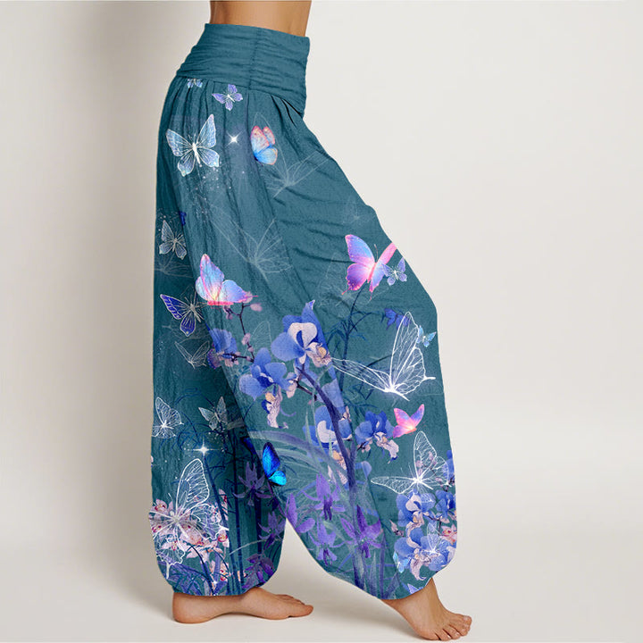 Buddha Stones純綿 夢のような蝶 花 草 竹柄 レディース 伸縮性ウエスト ハーレムパンツ - image 7