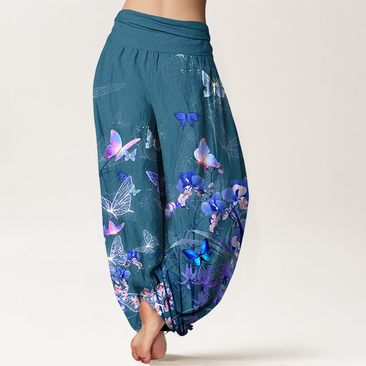 Buddha Stones純綿 夢のような蝶 花 草 竹柄 レディース 伸縮性ウエスト ハーレムパンツ - image 6