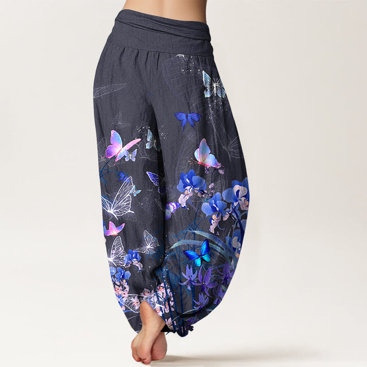 Buddha Stones純綿 夢のような蝶 花 草 竹柄 レディース 伸縮性ウエスト ハーレムパンツ - image 9