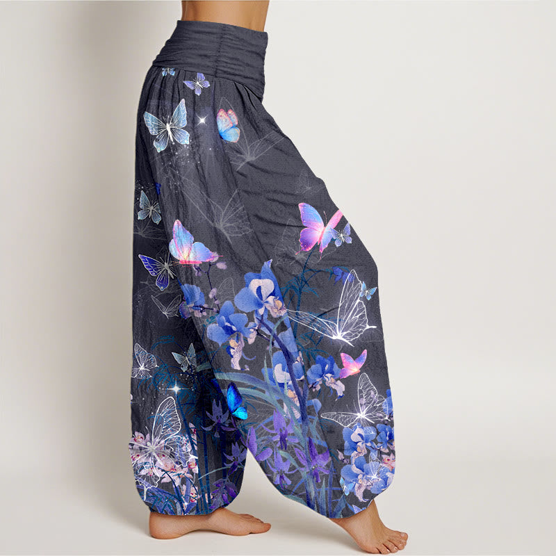 Buddha Stones純綿 夢のような蝶 花 草 竹柄 レディース 伸縮性ウエスト ハーレムパンツ - image 10
