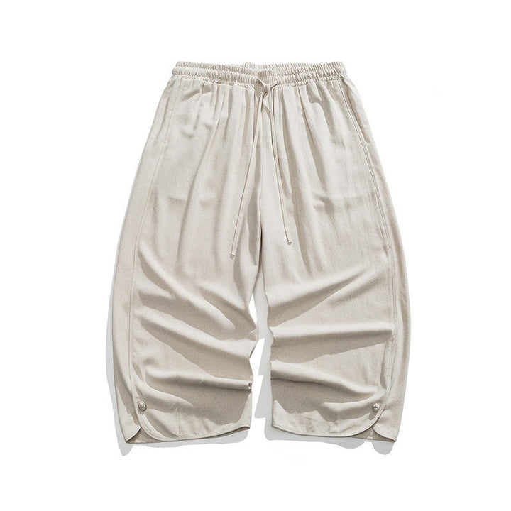 Buddha Stones夏 無地 ドローストリングデザイン リネンコットン メンズ 7-8丈 ポケット付きパンツ - image 11