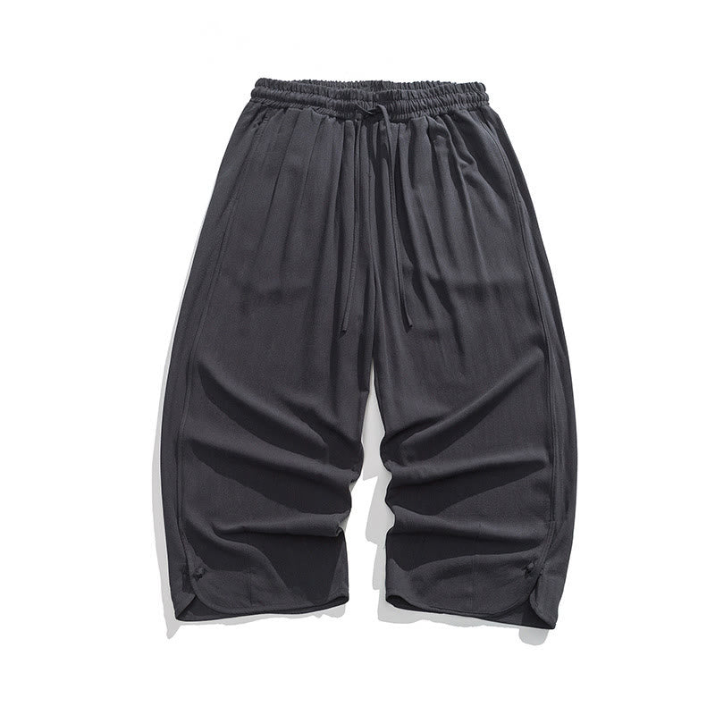 Buddha Stones夏 無地 ドローストリングデザイン リネンコットン メンズ 7-8丈 ポケット付きパンツ - image 36