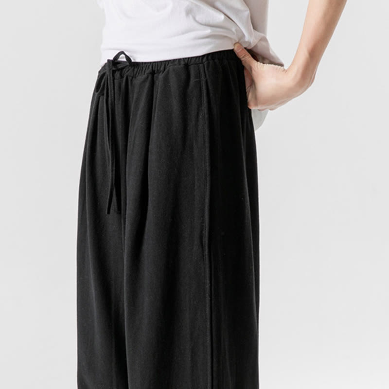 Buddha Stones夏 無地 ドローストリングデザイン リネンコットン メンズ 7-8丈 ポケット付きパンツ - image 22