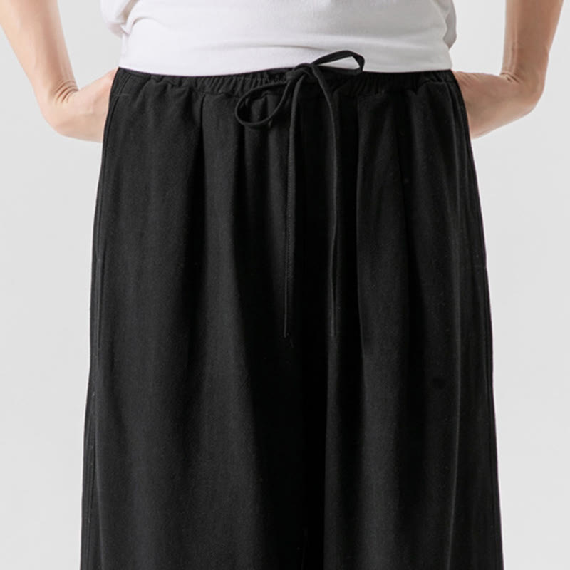 Buddha Stones夏 無地 ドローストリングデザイン リネンコットン メンズ 7-8丈 ポケット付きパンツ - image 23