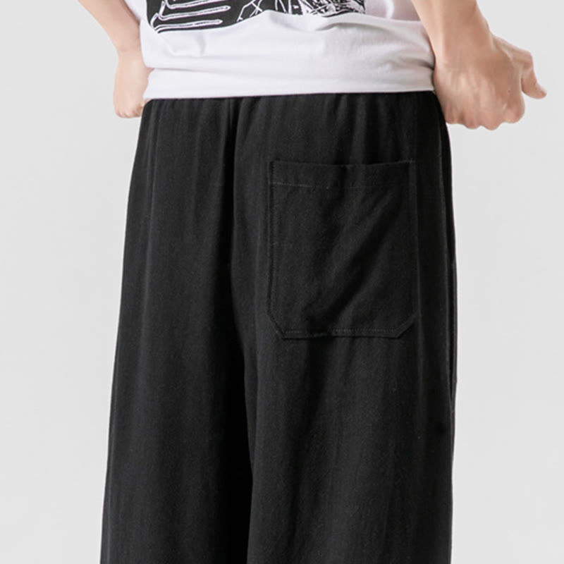 Buddha Stones夏 無地 ドローストリングデザイン リネンコットン メンズ 7-8丈 ポケット付きパンツ - image 24