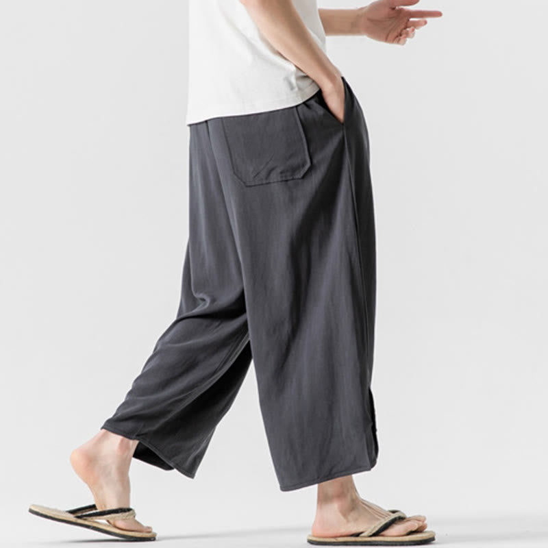 Buddha Stones夏 無地 ドローストリングデザイン リネンコットン メンズ 7-8丈 ポケット付きパンツ - image 30
