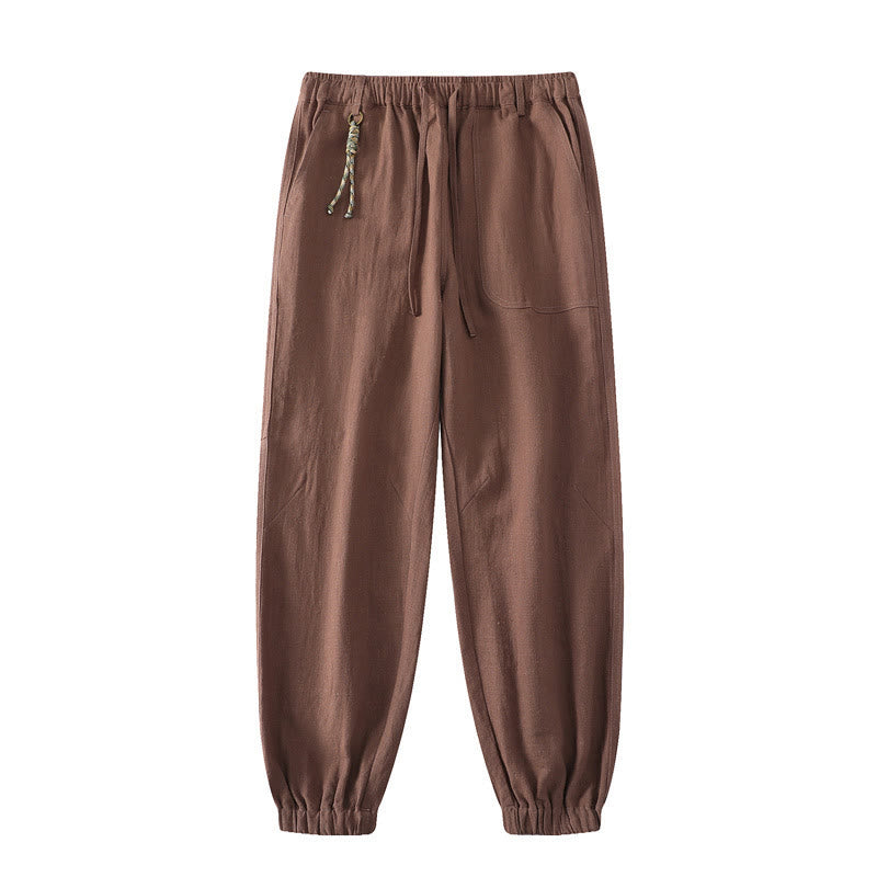 Buddha Stones夏用 ラミー リネン コットン アンクル丈 伸縮性カフス テーパード メンズ パンツ ポケット付き - チョコレート - US/UK/AU46、 EU56 (5XL) - image 15