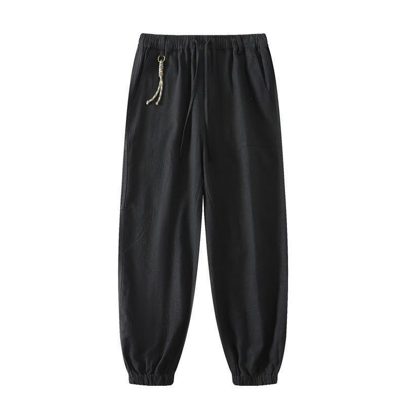 Buddha Stones夏用 ラミー リネン コットン アンクル丈 伸縮性カフス テーパード メンズ パンツ ポケット付き - 黒 - US/UK/AU46、 EU56 (5XL) - image 13