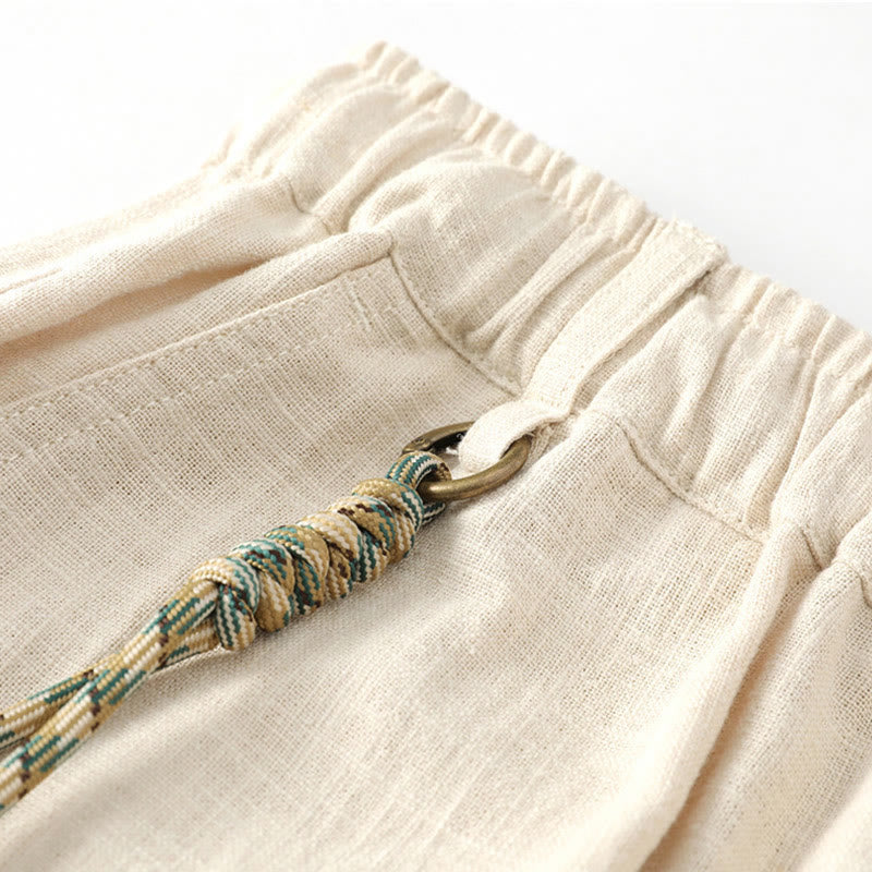 Buddha Stones夏用 ラミー リネン コットン アンクル丈 伸縮性カフス テーパード メンズ パンツ ポケット付き - image 2