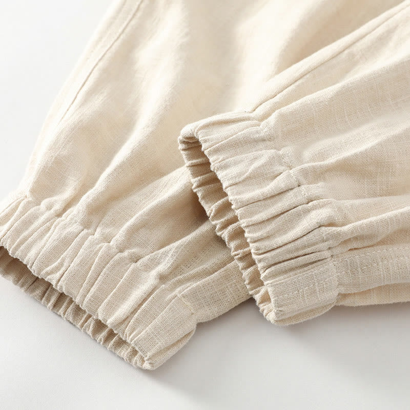 Buddha Stones夏用 ラミー リネン コットン アンクル丈 伸縮性カフス テーパード メンズ パンツ ポケット付き - image 9