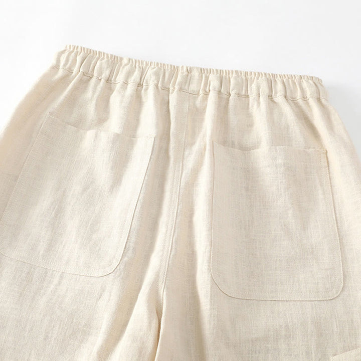 Buddha Stones夏用 ラミー リネン コットン アンクル丈 伸縮性カフス テーパード メンズ パンツ ポケット付き - image 5