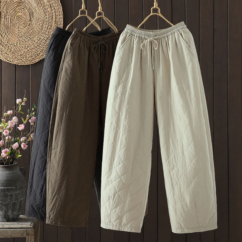 Buddha Stones菱形柄コットンポリエステル厚手レディースパンツ（ポケット付き） - image 0