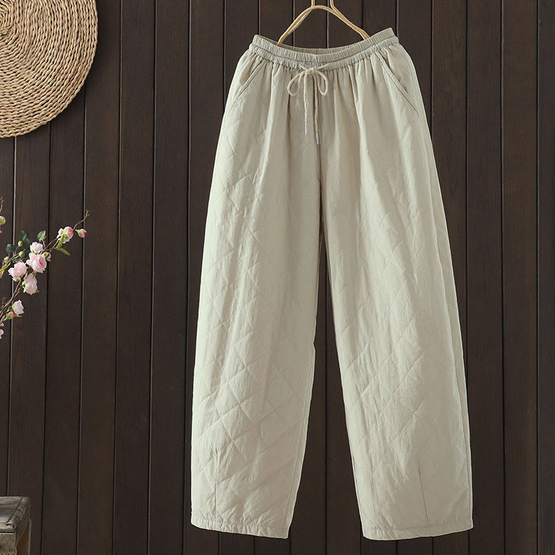 Buddha Stones菱形柄コットンポリエステル厚手レディースパンツ（ポケット付き） - 雪 - US8-10，UK/AU12-14，EU40-42 (2XL) - image 1