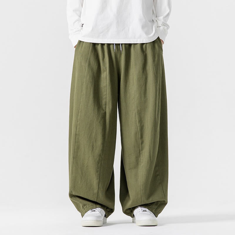 Buddha Stones秋冬 無地 コットン 伸縮性ウエスト メンズ ハーレムパンツ ポケット付き - image 1