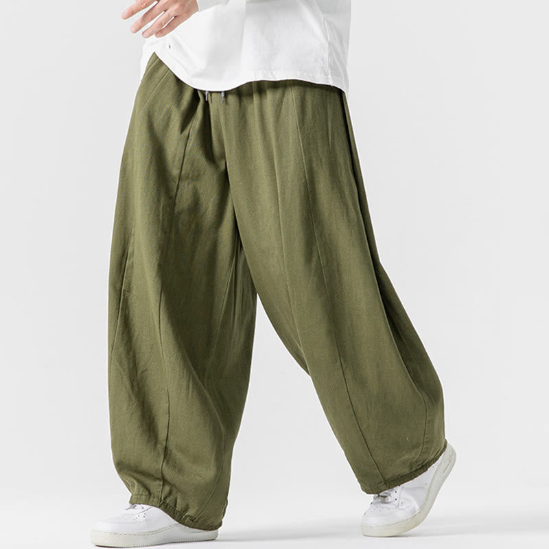 Buddha Stones秋冬 無地 コットン 伸縮性ウエスト メンズ ハーレムパンツ ポケット付き - image 2