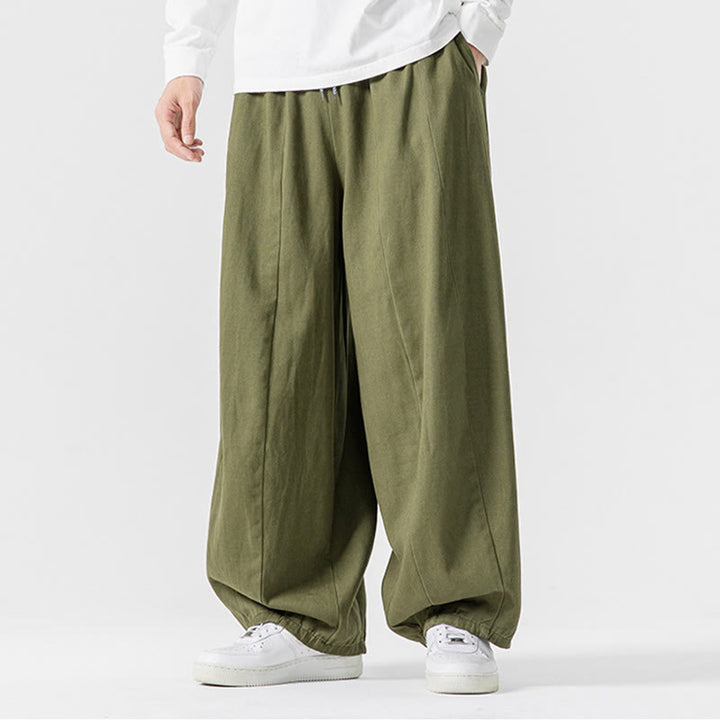 Buddha Stones秋冬 無地 コットン 伸縮性ウエスト メンズ ハーレムパンツ ポケット付き - image 5