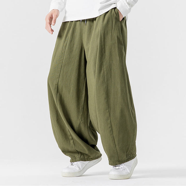 Buddha Stones秋冬 無地 コットン 伸縮性ウエスト メンズ ハーレムパンツ ポケット付き - image 6