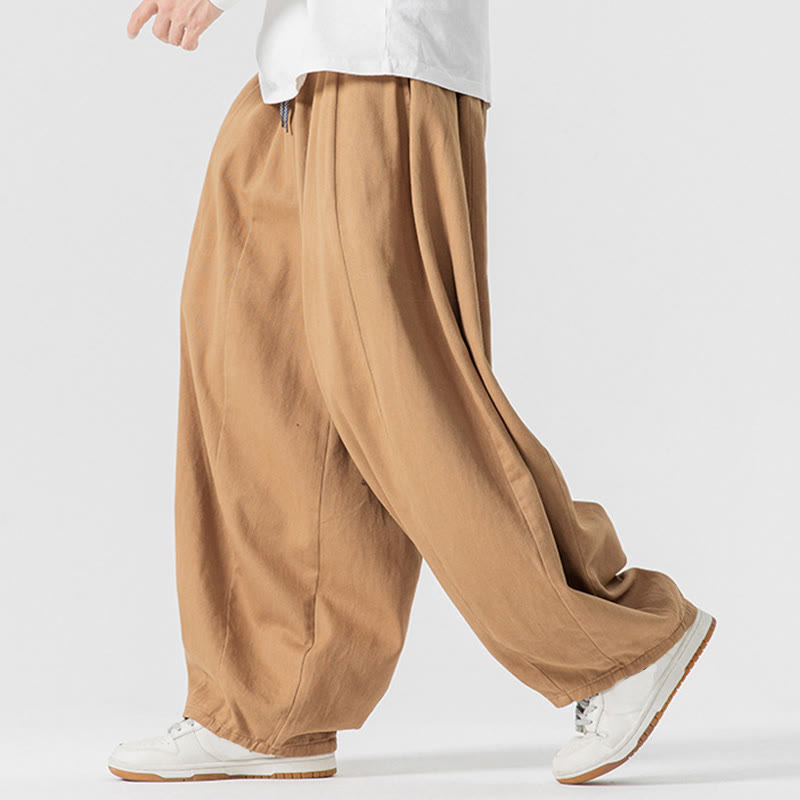 Buddha Stones秋冬 無地 コットン 伸縮性ウエスト メンズ ハーレムパンツ ポケット付き - image 11