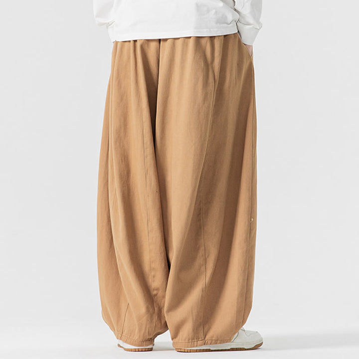 Buddha Stones秋冬 無地 コットン 伸縮性ウエスト メンズ ハーレムパンツ ポケット付き - image 10