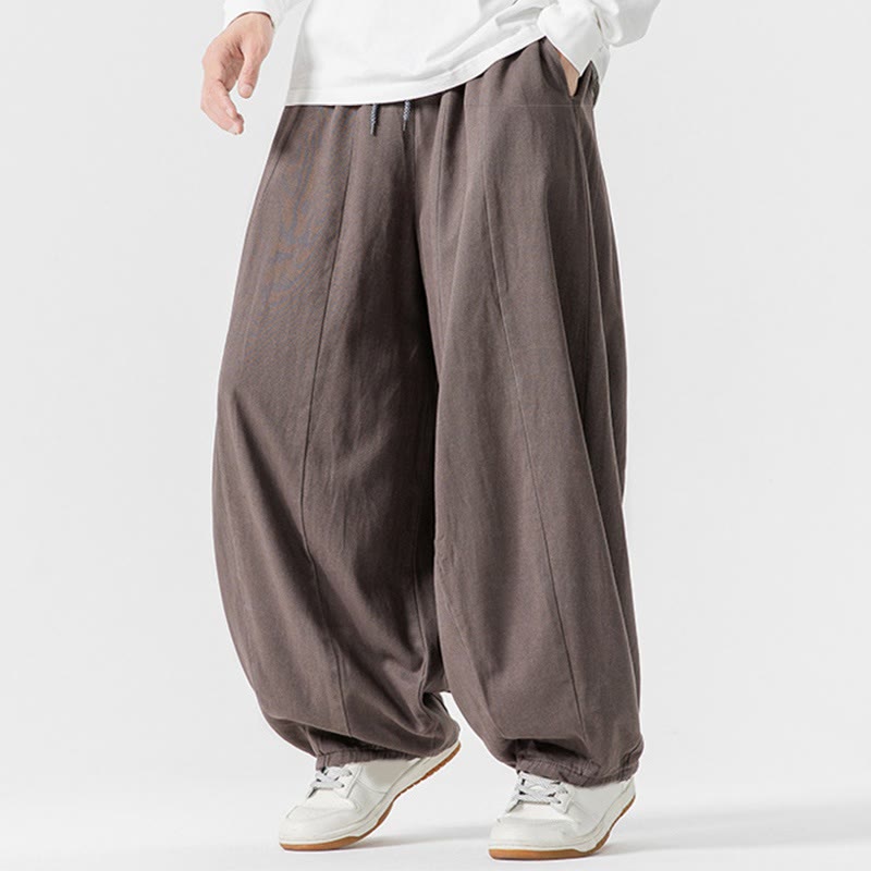 Buddha Stones秋冬 無地 コットン 伸縮性ウエスト メンズ ハーレムパンツ ポケット付き - image 23