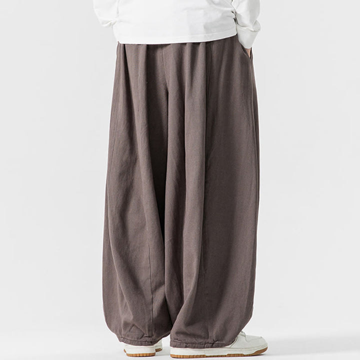 Buddha Stones秋冬 無地 コットン 伸縮性ウエスト メンズ ハーレムパンツ ポケット付き - image 20