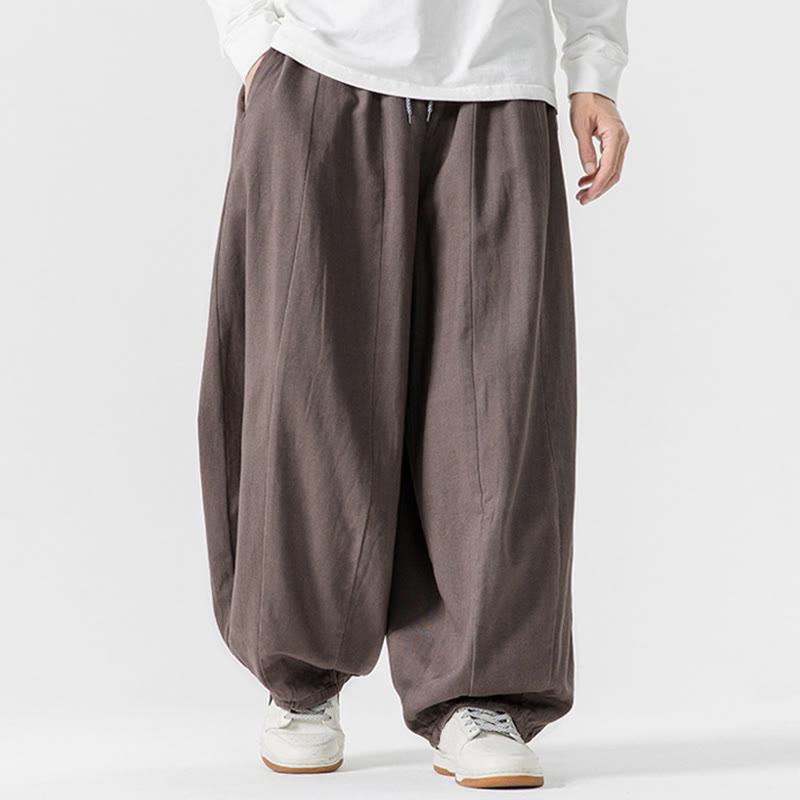 Buddha Stones秋冬 無地 コットン 伸縮性ウエスト メンズ ハーレムパンツ ポケット付き - image 18