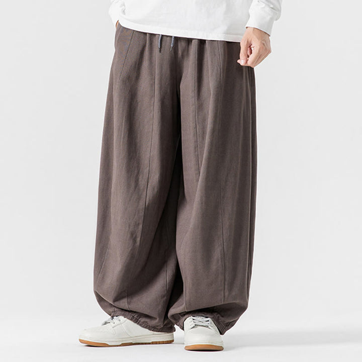 Buddha Stones秋冬 無地 コットン 伸縮性ウエスト メンズ ハーレムパンツ ポケット付き - image 22