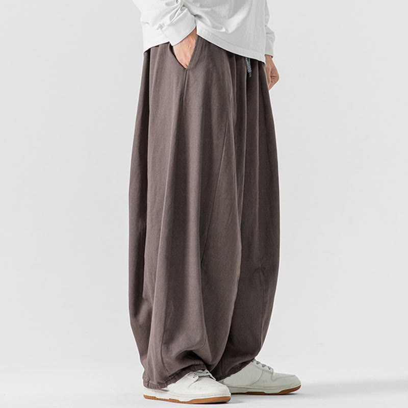 Buddha Stones秋冬 無地 コットン 伸縮性ウエスト メンズ ハーレムパンツ ポケット付き - image 19