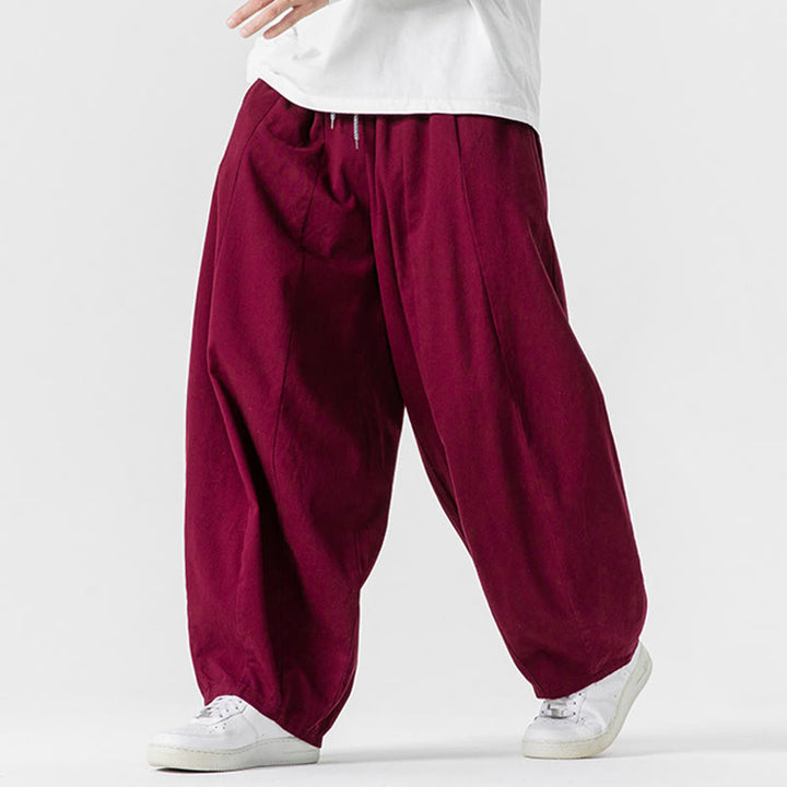 Buddha Stones秋冬 無地 コットン 伸縮性ウエスト メンズ ハーレムパンツ ポケット付き - image 26
