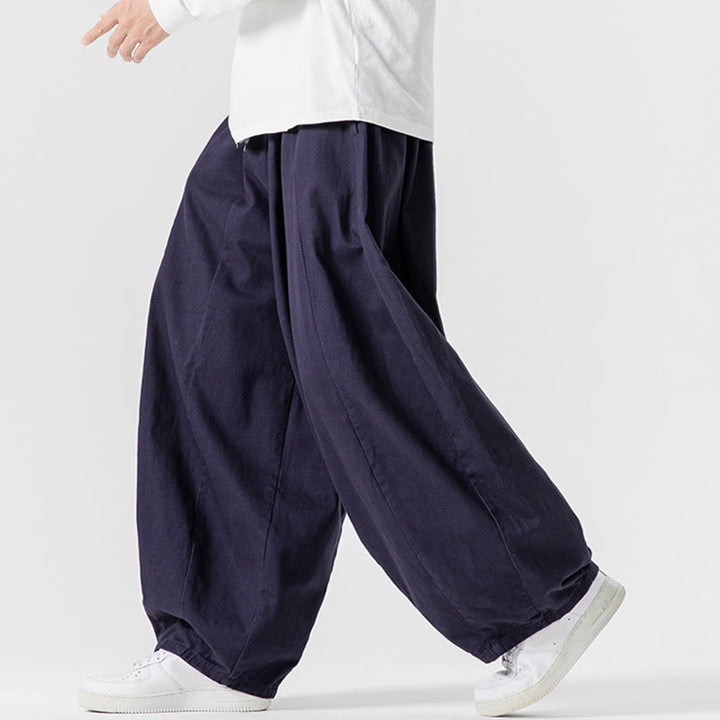 Buddha Stones秋冬 無地 コットン 伸縮性ウエスト メンズ ハーレムパンツ ポケット付き - image 36