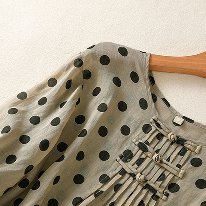 Buddha Stones秋 ラウンドネック 水玉 長袖 レディース ポリエステル シャツ  - image 21