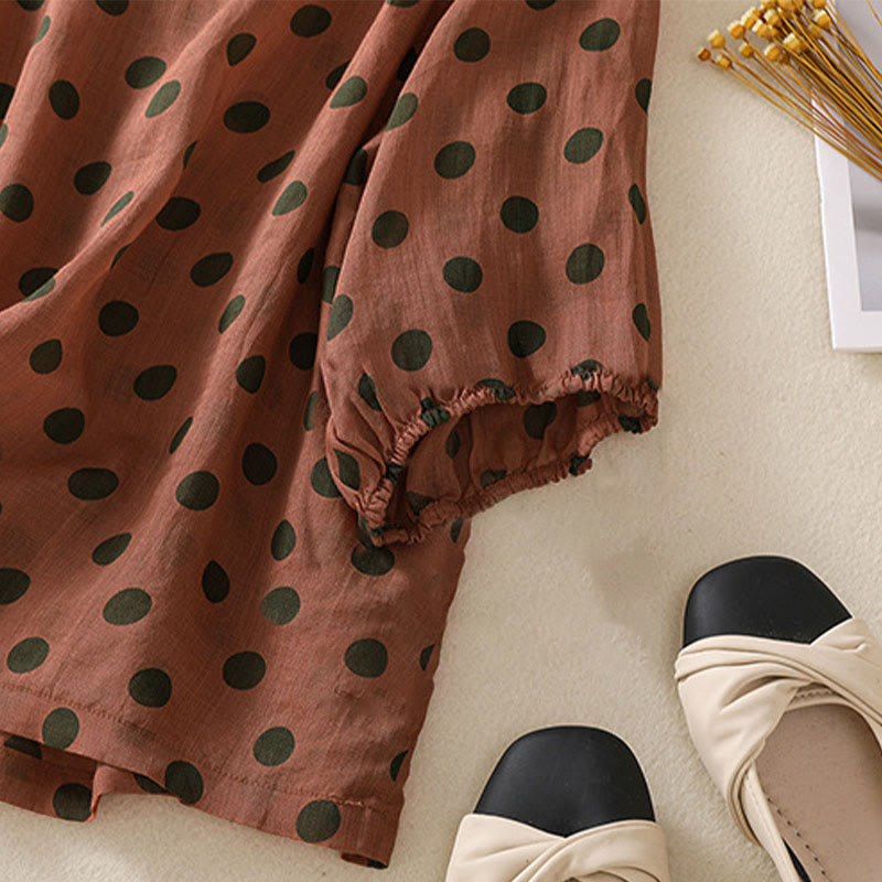 Buddha Stones秋 ラウンドネック 水玉 長袖 レディース ポリエステル シャツ  - image 3