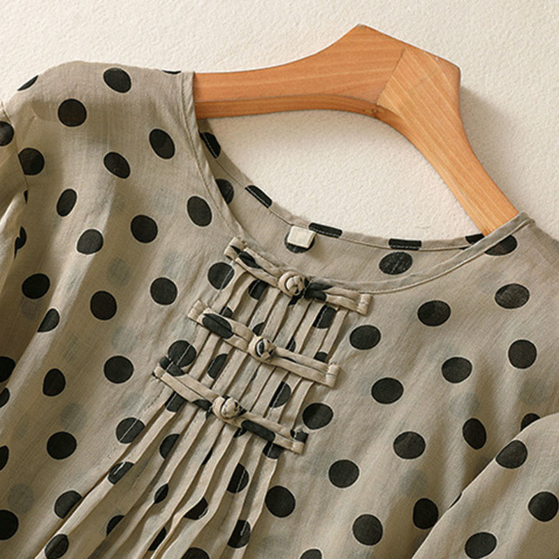 Buddha Stones秋 ラウンドネック 水玉 長袖 レディース ポリエステル シャツ  - image 18