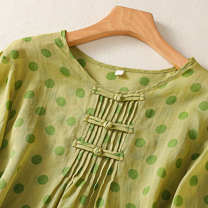 Buddha Stones秋 ラウンドネック 水玉 長袖 レディース ポリエステル シャツ  - image 8