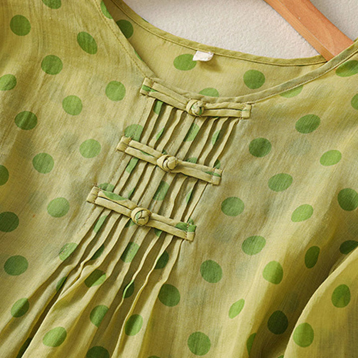 Buddha Stones秋 ラウンドネック 水玉 長袖 レディース ポリエステル シャツ  - image 9