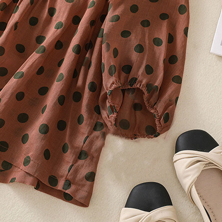 Buddha Stones秋 ラウンドネック 水玉 長袖 レディース ポリエステル シャツ  - image 4