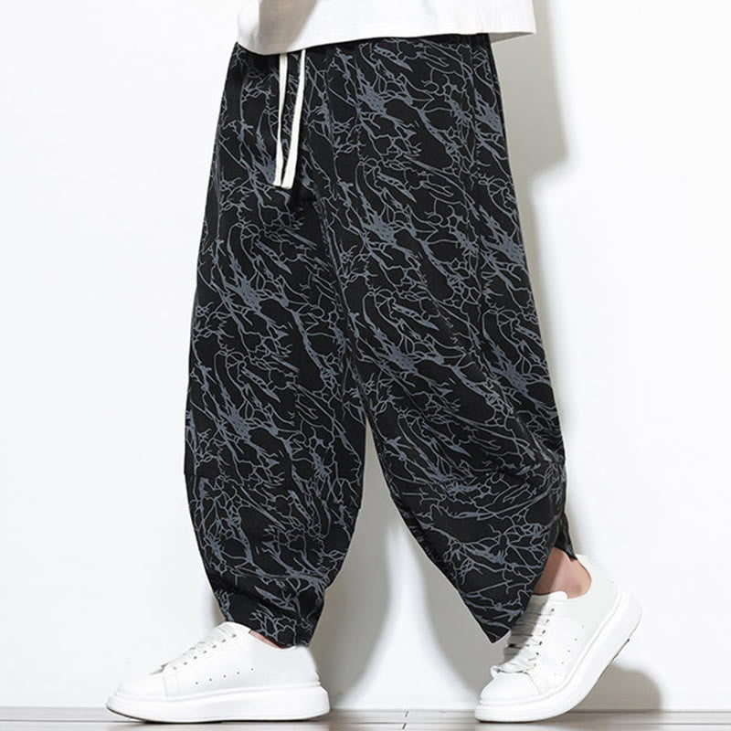 Buddha Stones秋 テクスチャードラインプリント コットン 伸縮性ウエスト アンクル丈 メンズ ハーレムパンツ ポケット付き - image 9