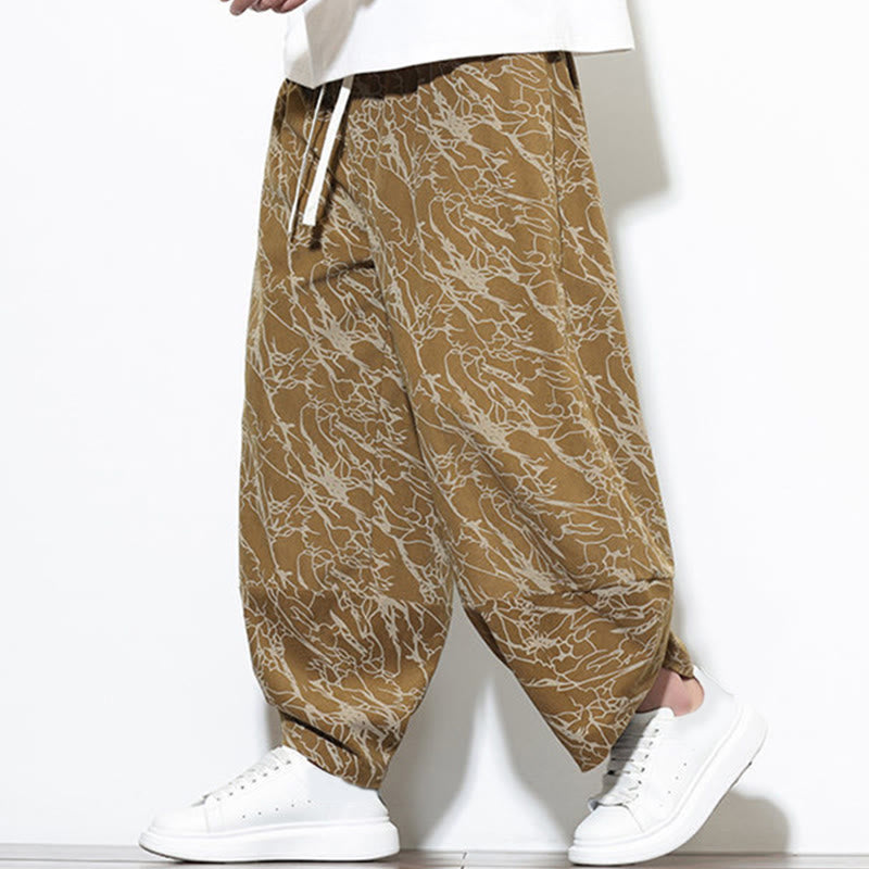 Buddha Stones秋 テクスチャードラインプリント コットン 伸縮性ウエスト アンクル丈 メンズ ハーレムパンツ ポケット付き - image 23