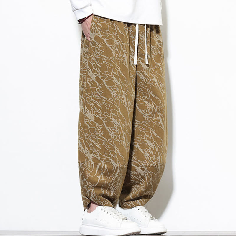 Buddha Stones秋 テクスチャードラインプリント コットン 伸縮性ウエスト アンクル丈 メンズ ハーレムパンツ ポケット付き - image 20