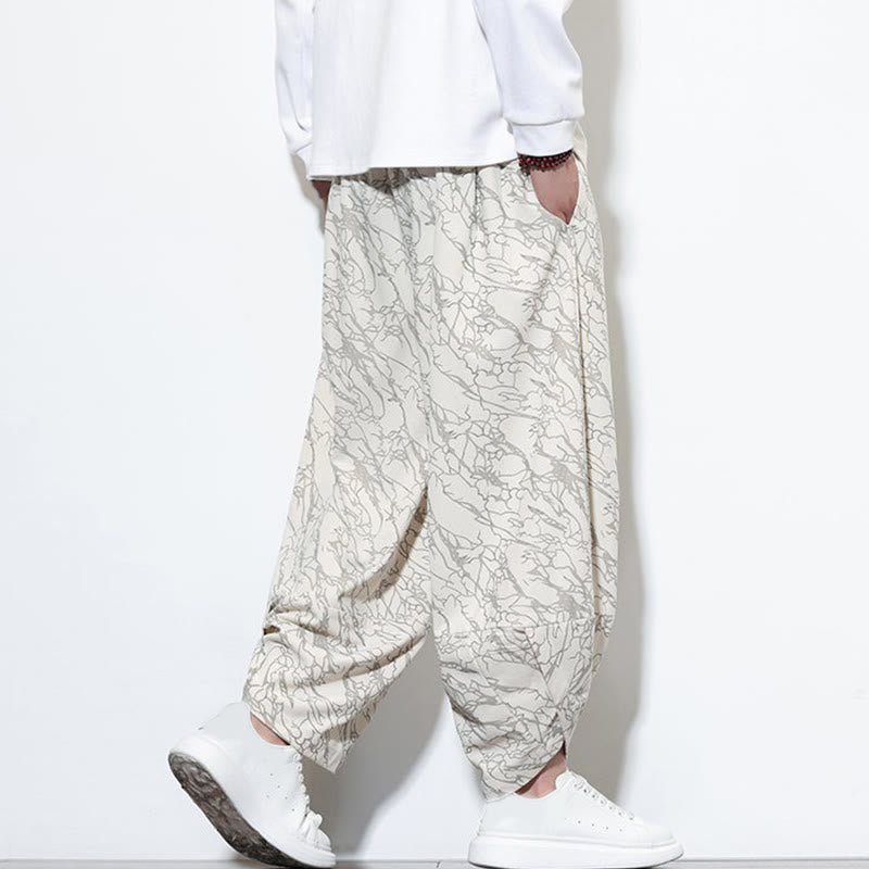 Buddha Stones秋 テクスチャードラインプリント コットン 伸縮性ウエスト アンクル丈 メンズ ハーレムパンツ ポケット付き - image 27