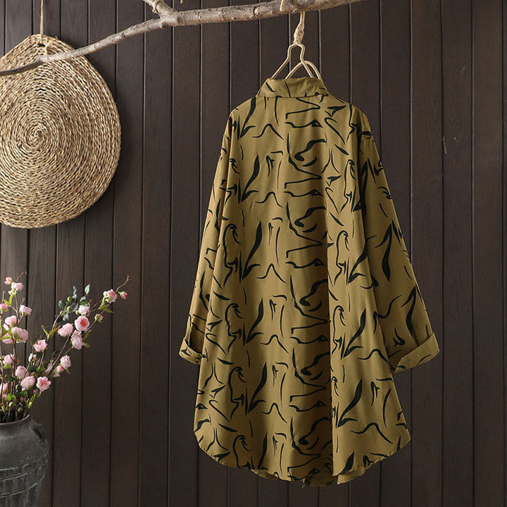 Buddha Stones春秋 スタンドカラー ライン柄 長袖 レディース コットン ポリエステル シャツ  - image 3