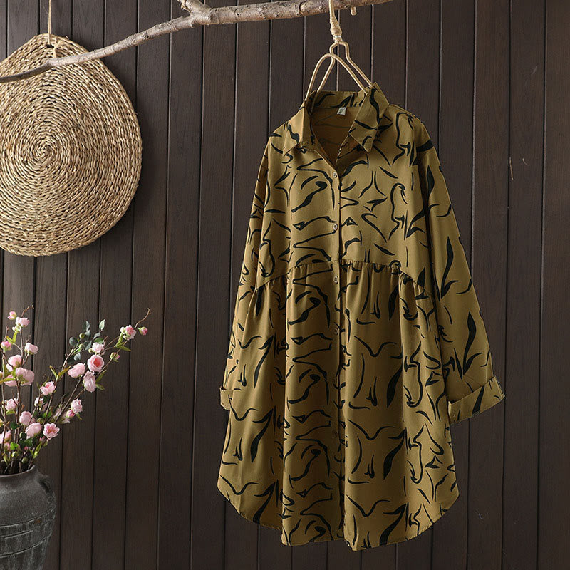 Buddha Stones春秋 スタンドカラー ラインパターン 長袖 レディースシャツ  - ダークゴールデンロッド - US14、 UK/AU18、 EU46 (4XL) - image 1