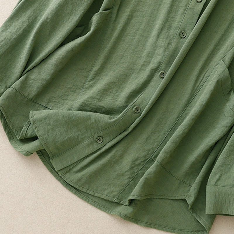 Buddha Stones春秋 スタンドカラー 無地 長袖 レディース コットン ポリエステル シャツ  - image 11