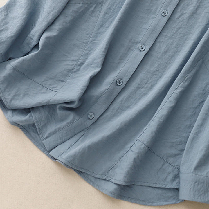 Buddha Stones春秋 スタンドカラー 無地 長袖 レディース コットン ポリエステル シャツ  - image 2