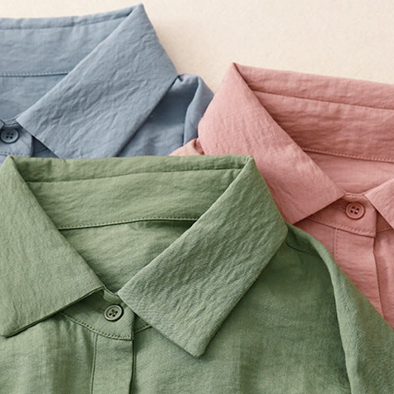 Buddha Stones春秋 スタンドカラー 無地 長袖 レディース コットン ポリエステル シャツ  - image 24