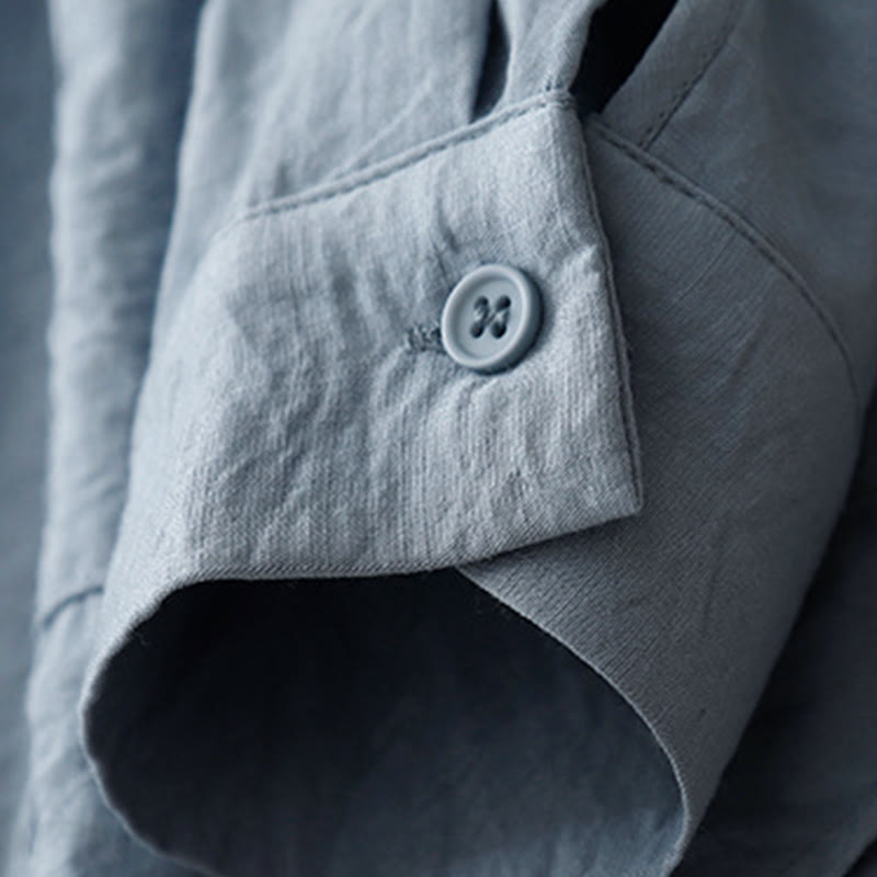 Buddha Stones春秋 スタンドカラー 無地 長袖 レディース コットン ポリエステル シャツ  - image 3