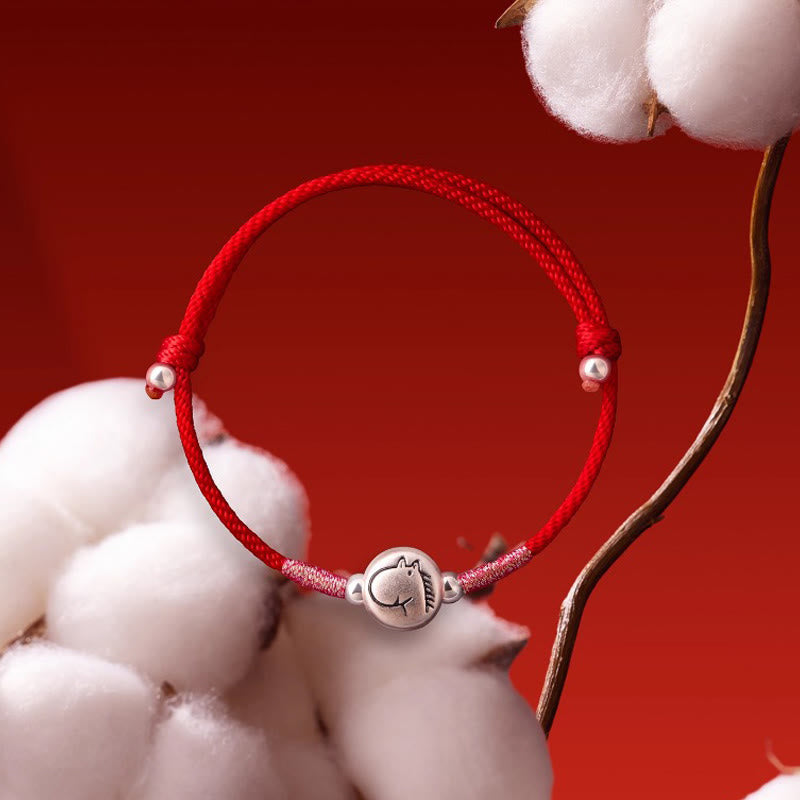 Buddha Stones馬年 999 スターリングシルバー赤紐幸運ブレスレット - image 3
